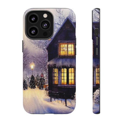 Glowing Homes in the Snow with Christmas Decorations - Impact Resistant Phone Case iPhone 13 Pro Matte
